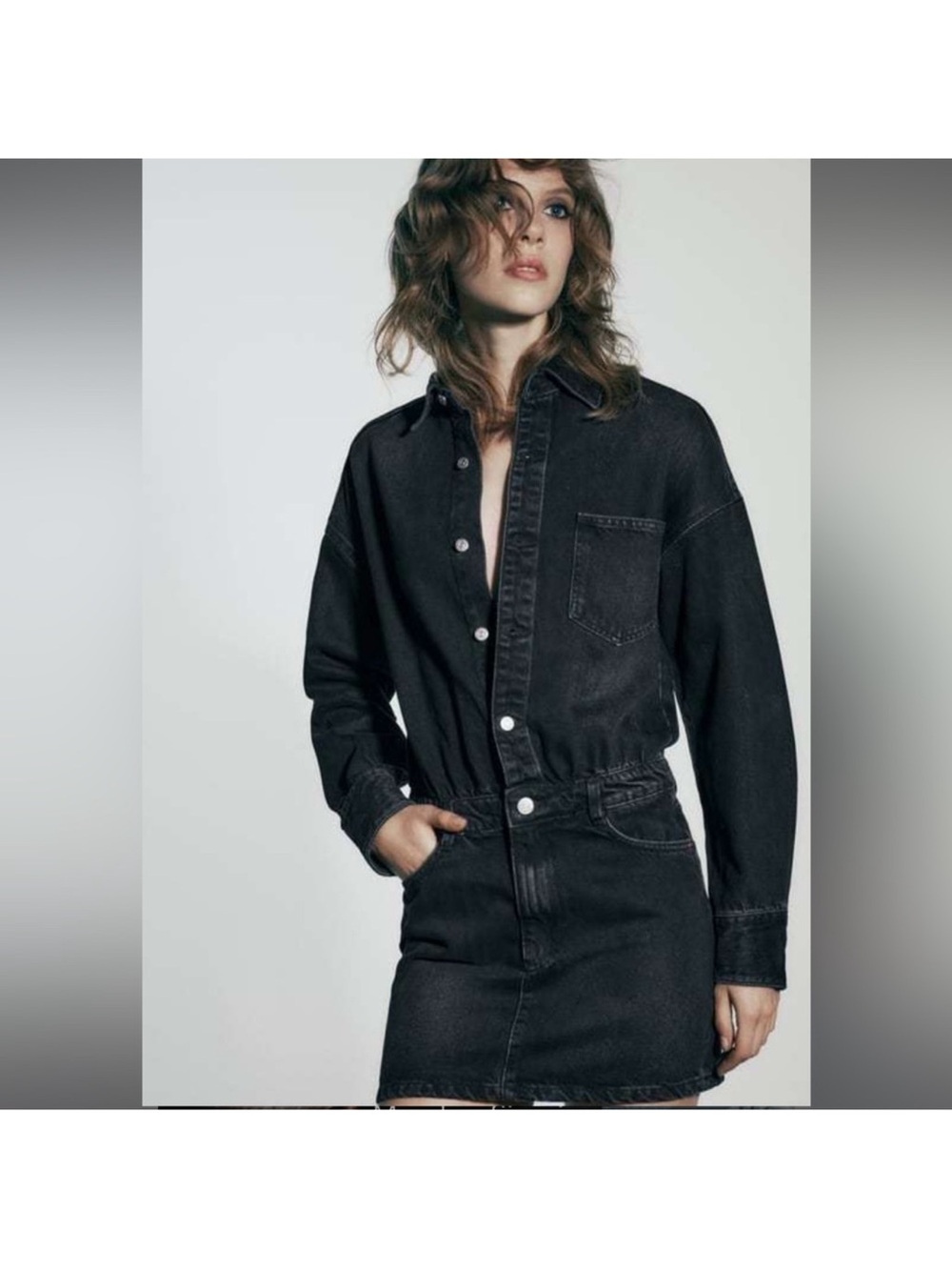 NWT Zara Black Denim Shirtdress